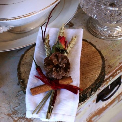 RUSTIC VELVET Festive Napkin Posies set of 4