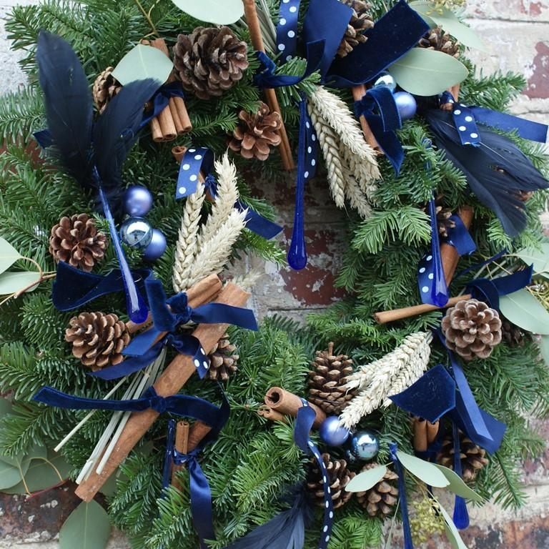 Luxury Navy Velvet Fresh Christmas Wreath with FREE GIFT