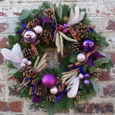 Luxury Plum Fairy Fresh Christmas Wreath with FREE GIFT